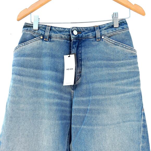 New ME+EM Twisted Seam Jeans Barrel Blue Wash Pants Size 26 Wide Leg Denim - Picture 10 of 12